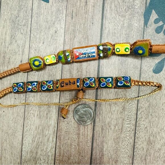 Cuban Glass And Wood Bracelets Set Of 2 B1 - Picture 2 of 2